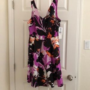 Suite 7 Dress, Size 14P, Black/Orange/Purple/White. Brand new with tags.